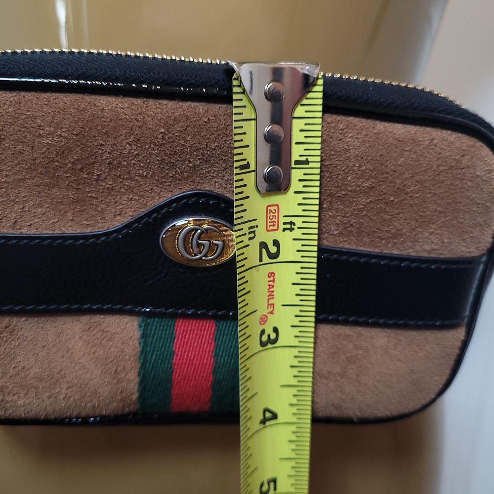 Gucci Brown Suede Sm Ophidia Belt Bag with black patent leather trim Grn/red Str - Picture 6 of 13